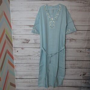 Fanm Mon Pale Blue Embroidered V-Neck Maxi Dress